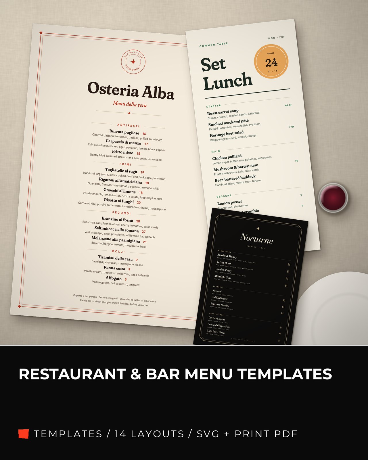Restaurant & Bar Menu Templates